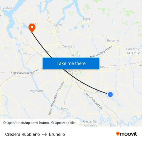 Credera Rubbiano to Brunello map