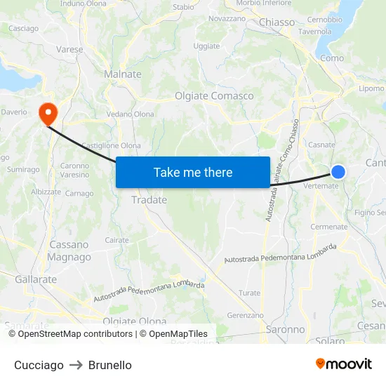 Cucciago to Brunello map