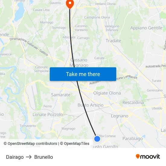 Dairago to Brunello map