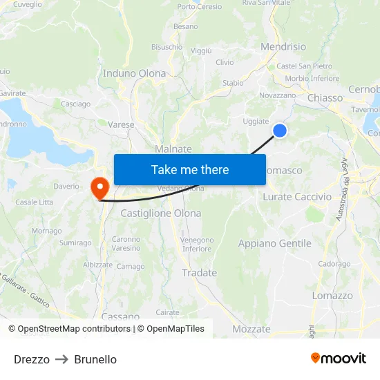 Drezzo to Brunello map