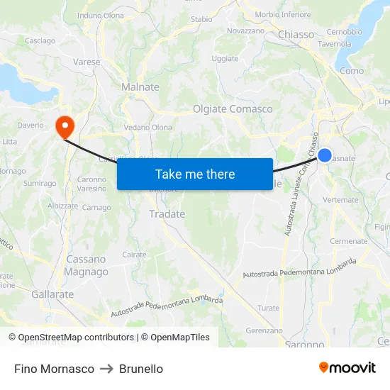 Fino Mornasco to Brunello map
