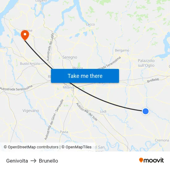 Genivolta to Brunello map
