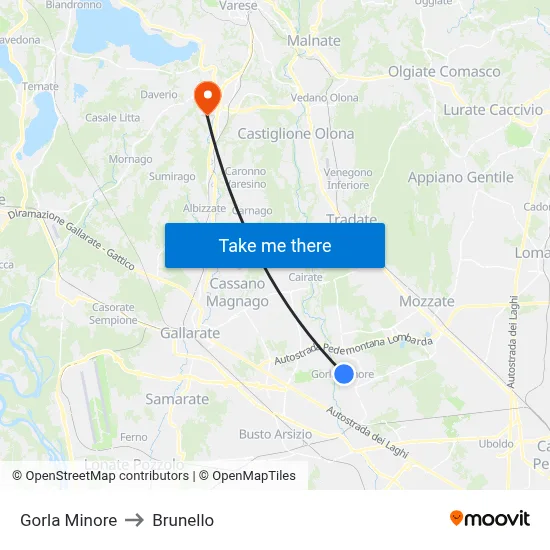 Gorla Minore to Brunello map