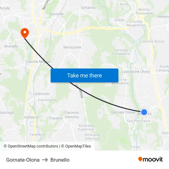 Gornate-Olona to Brunello map