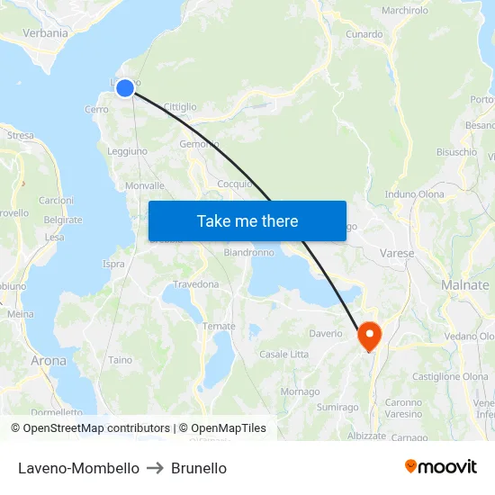 Laveno-Mombello to Brunello map