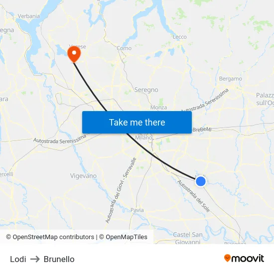 Lodi to Brunello map