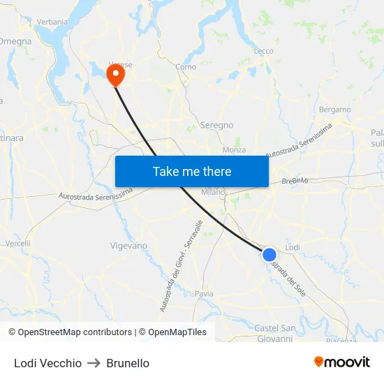 Lodi Vecchio to Brunello map