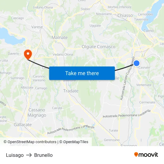 Luisago to Brunello map