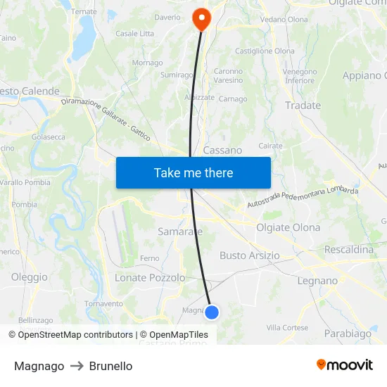 Magnago to Brunello map
