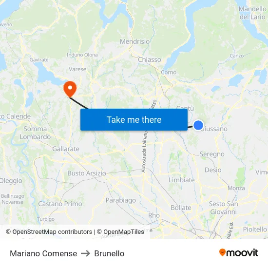 Mariano Comense to Brunello map