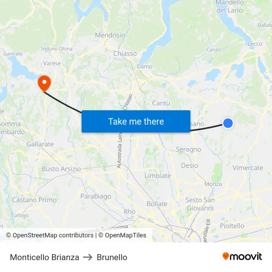 Monticello Brianza to Brunello map