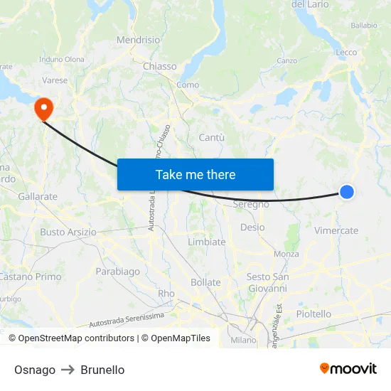 Osnago to Brunello map