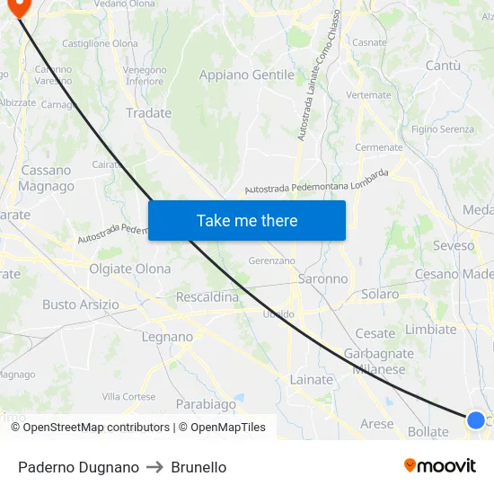 Paderno Dugnano to Brunello map