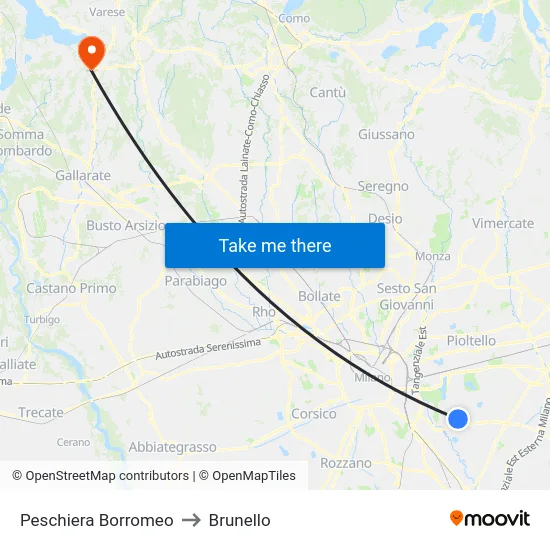 Peschiera Borromeo to Brunello map