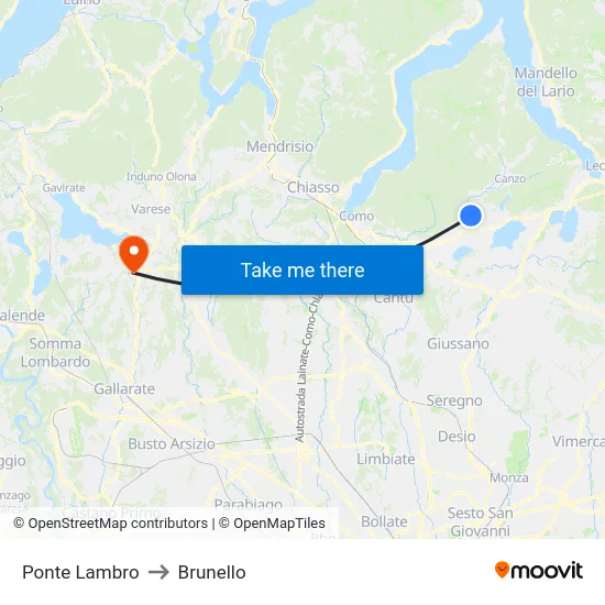 Ponte Lambro to Brunello map