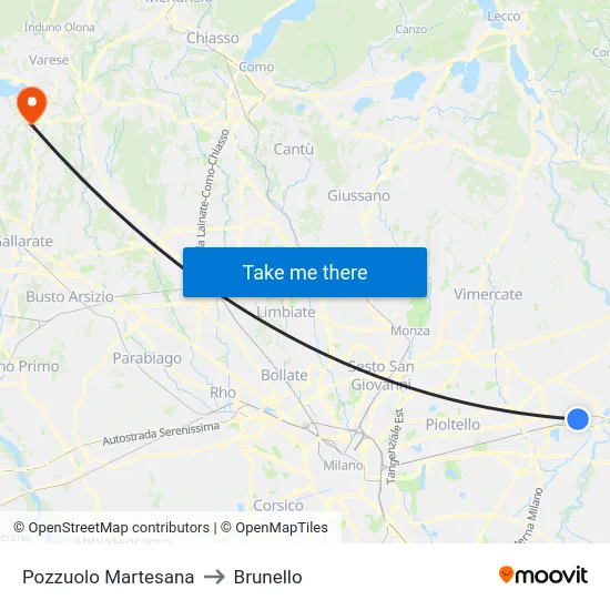 Pozzuolo Martesana to Brunello map