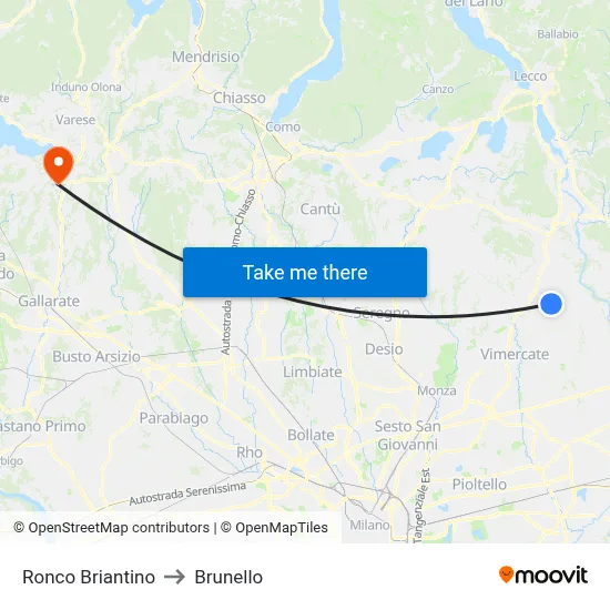 Ronco Briantino to Brunello map