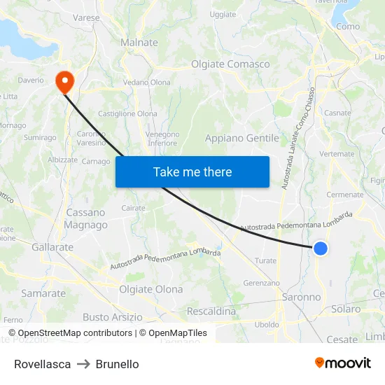 Rovellasca to Brunello map