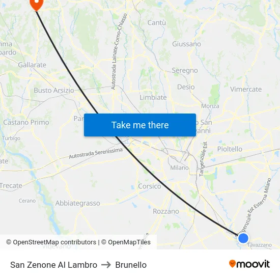 San Zenone Al Lambro to Brunello map