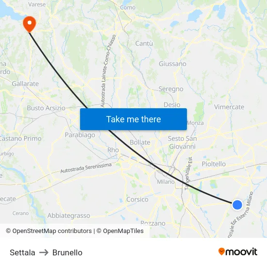 Settala to Brunello map