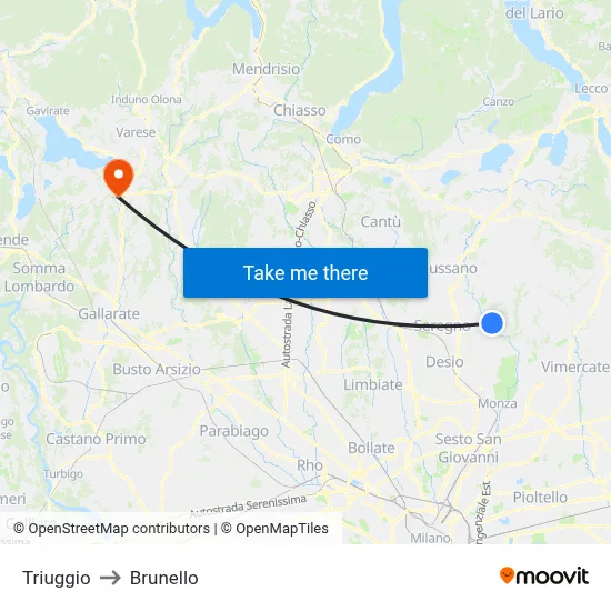 Triuggio to Brunello map