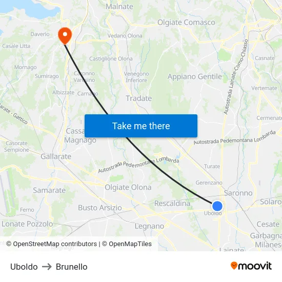 Uboldo to Brunello map