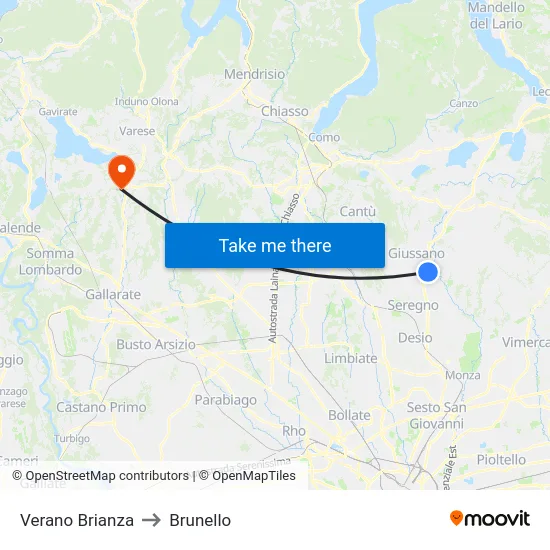 Verano Brianza to Brunello map