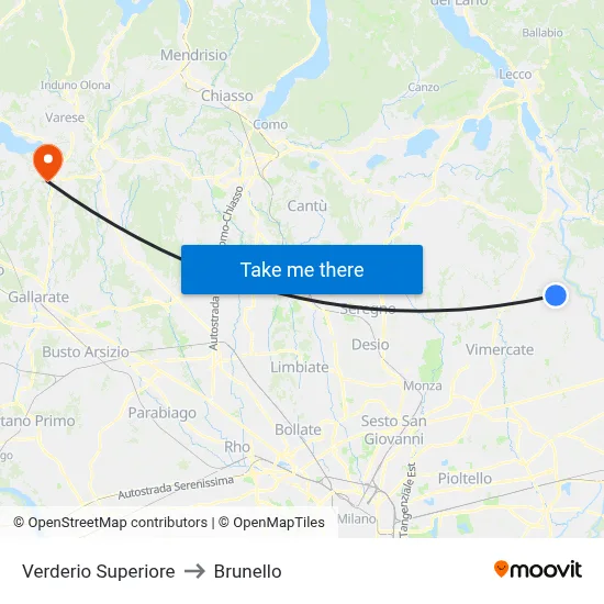 Verderio Superiore to Brunello map
