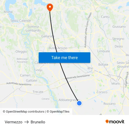 Vermezzo to Brunello map