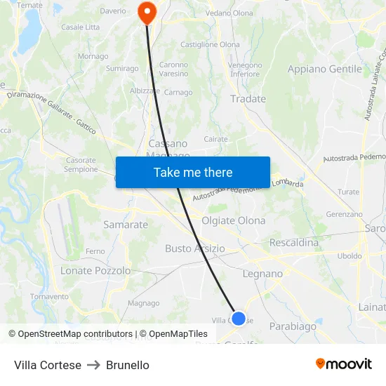 Villa Cortese to Brunello map