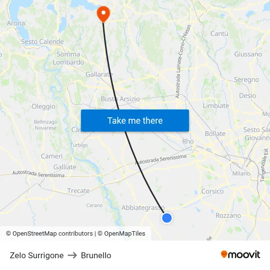 Zelo Surrigone to Brunello map