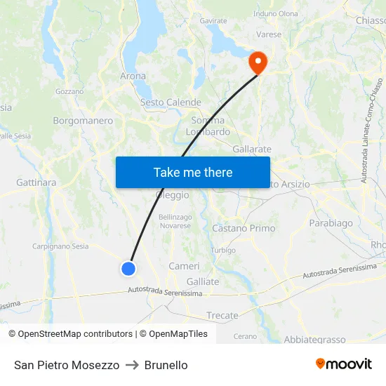 San Pietro Mosezzo to Brunello map