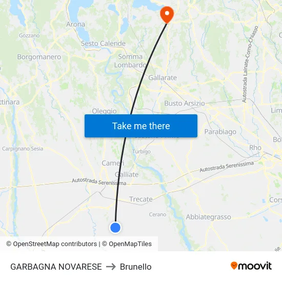 Garbagna Novarese to Brunello map