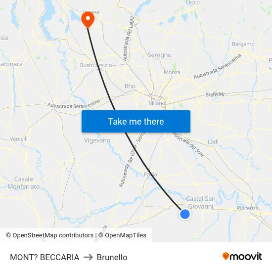 Mont'Beccaria to Brunello map