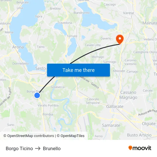 Borgo Ticino to Brunello map