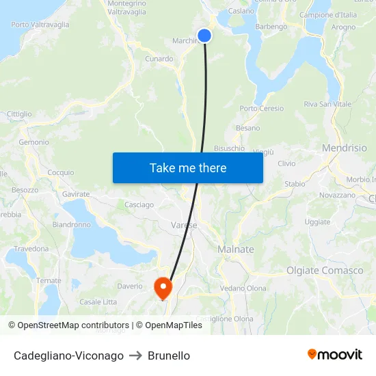 Cadegliano-Viconago to Brunello map