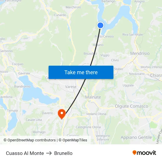 Cuasso Al Monte to Brunello map
