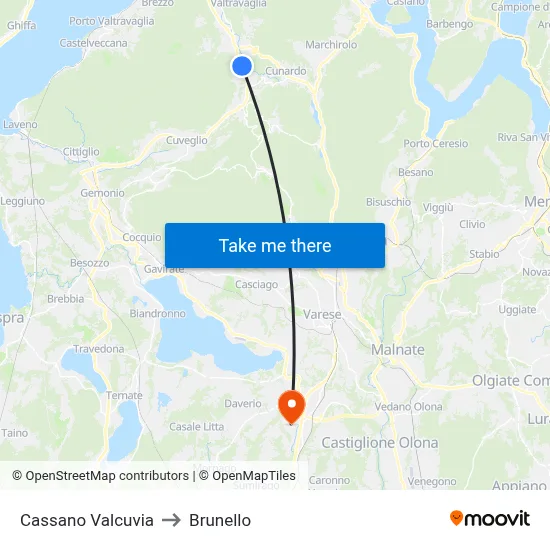 Cassano Valcuvia to Brunello map