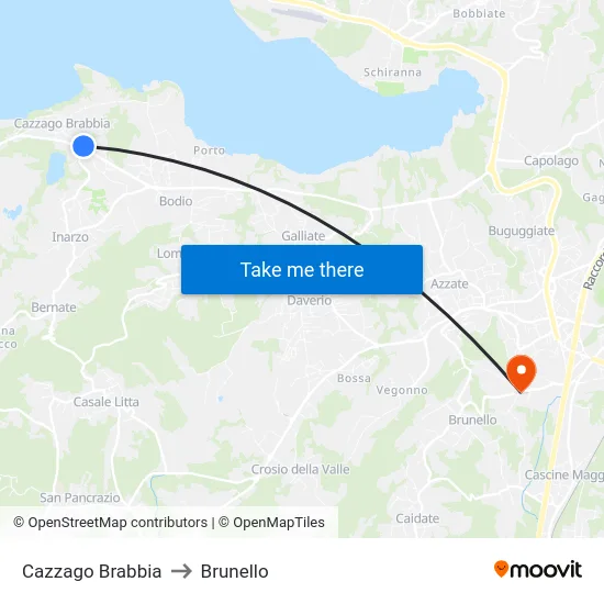 Cazzago Brabbia to Brunello map