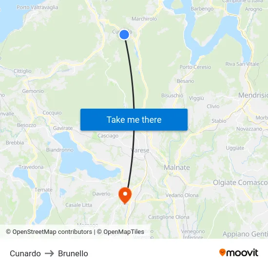 Cunardo to Brunello map