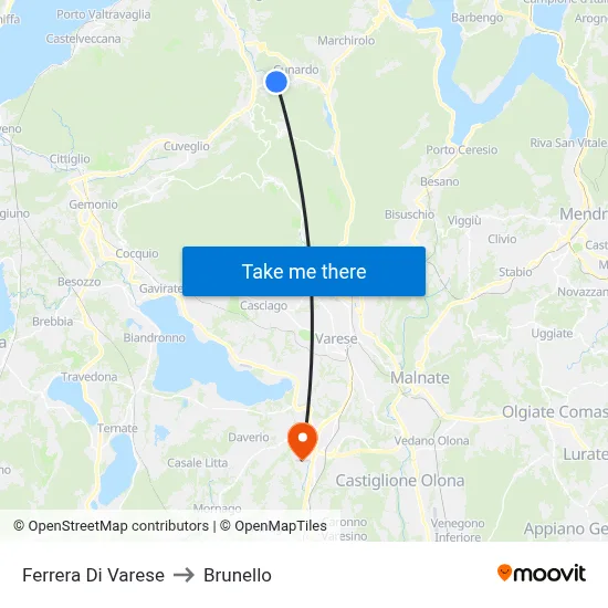 Ferrera Di Varese to Brunello map