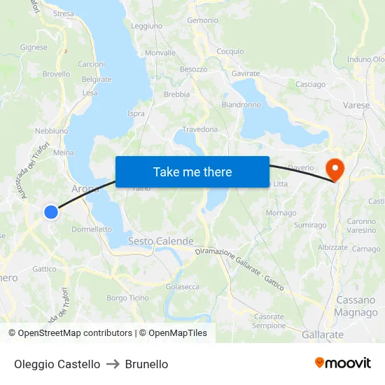 Oleggio Castello to Brunello map