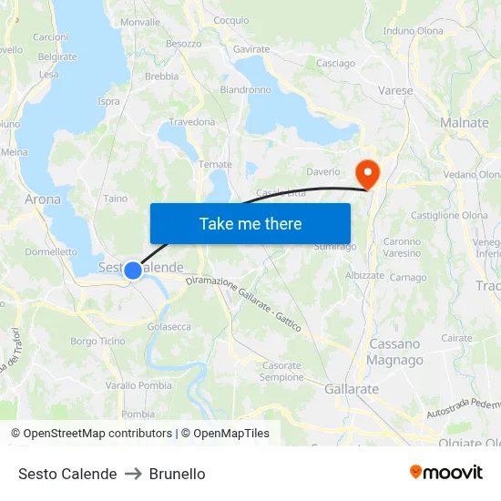 Sesto Calende to Brunello map