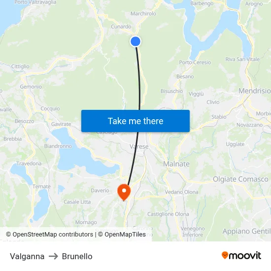 Valganna to Brunello map