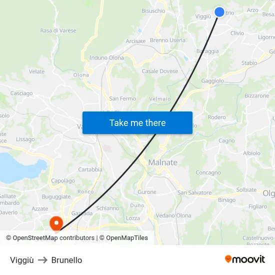 Viggiù to Brunello map