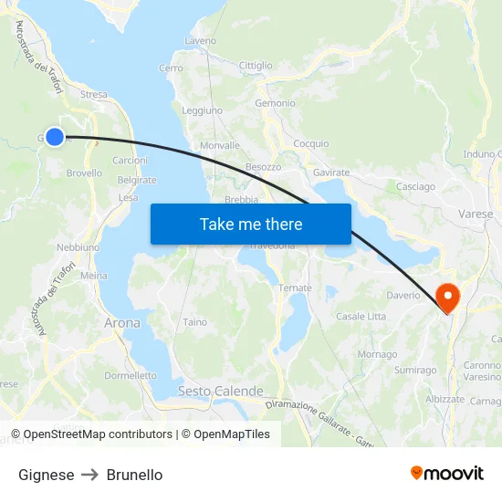 Gignese to Brunello map