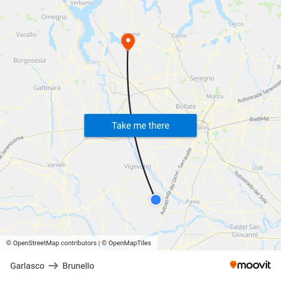 Garlasco to Brunello map