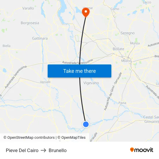 Pieve Del Cairo to Brunello map