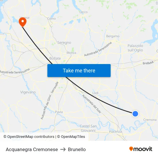 Acquanegra Cremonese to Brunello map