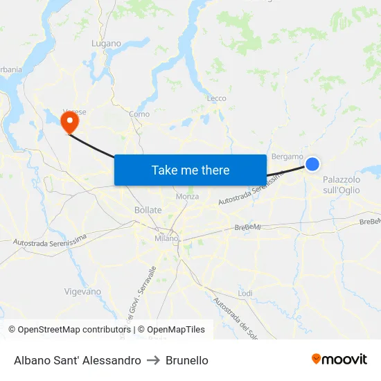 Albano Sant' Alessandro to Brunello map